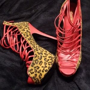 Alba 6" Suede Like Multi Strap Animal Print Heels